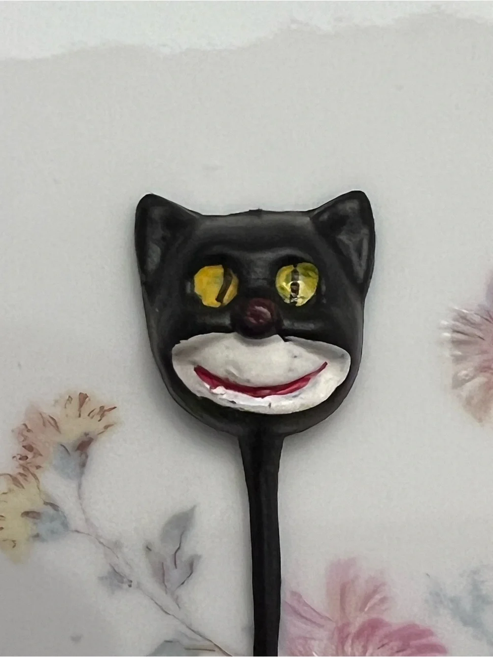 Vintage Halloween Black Spooky Cat Cupcake Cake Topper Pick 1950's Decoration